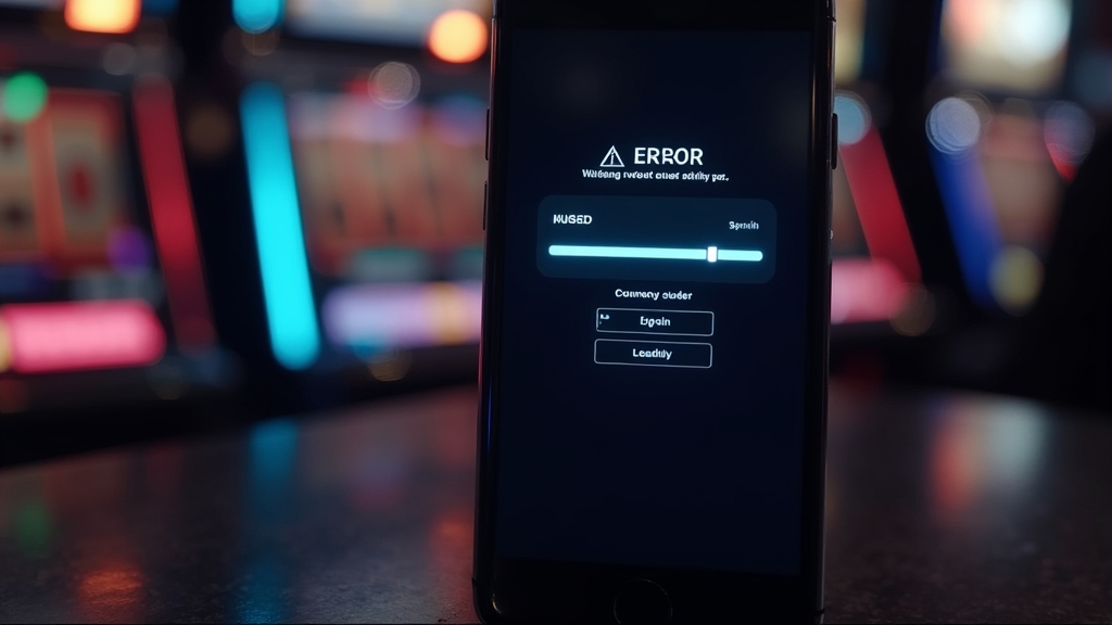 Smartphone showing login and loading errors in a dark casino setting