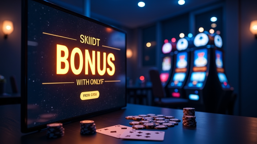 Glowing bonus banner and promo code field inside a dark casino scene