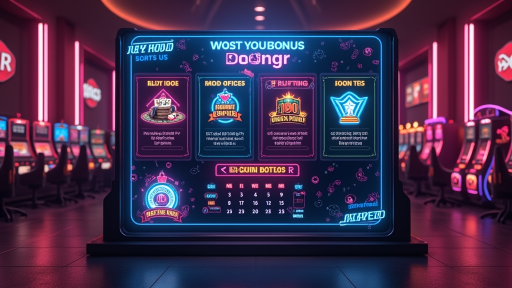 Changing promo board with bonus offers and a calendar in a casino setting