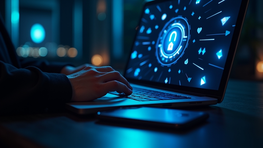 Laptop and phone showing a casino login screen in a dark neon-lit setting