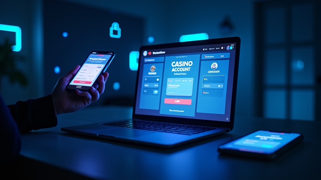 New casino account dashboard with email verification on a phone in a neon-lit room