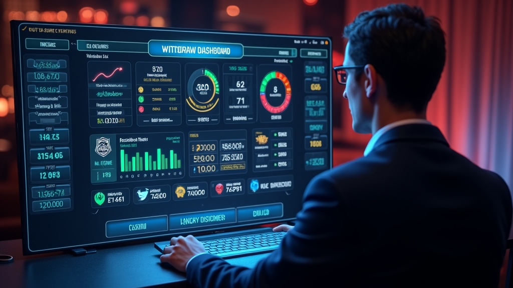 Withdrawal timing dashboard with different payout methods in a dark casino setting